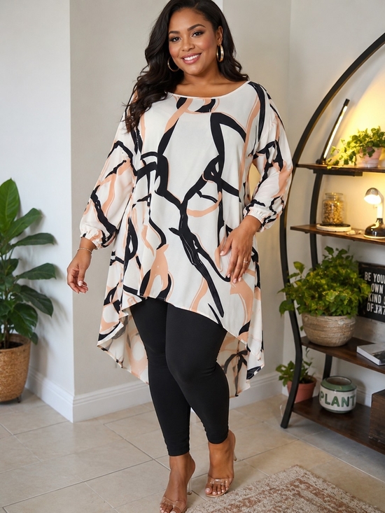 no brand Dresses & Skirts - Peach & Black Abstract Tunic Top - 3XL